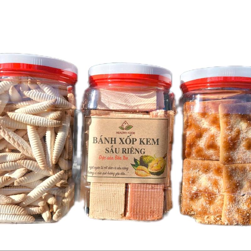  Combo 3 Hủ bánh ăn vặt tuổi thơ 1.5kg : Bánh xốp kem sầu riêng Bánh đuông sữa Bánh lạt đường 