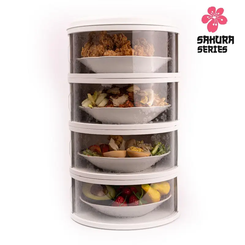 Rak Penyimpanan Makanan 4 Susun Tudung Saji Tingkat  dengan Tutup Food Storage Cover Plastik 6