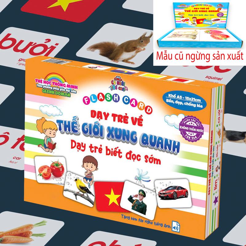 120 Thẻ flashcard  thế giới xung quanh song ngữ khổ A5 được cán bóng 2 mặt