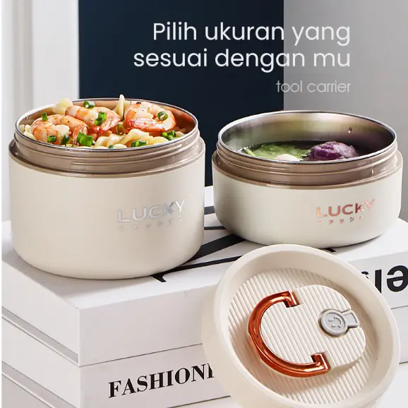 HALU Kotak Makan Bento Portabel Anti Tumpah Tahan Panas Stainless Lunch Box Rice Tempat makan Bulat Tempat Bekal Makan Container Sealed Food HMB106 4