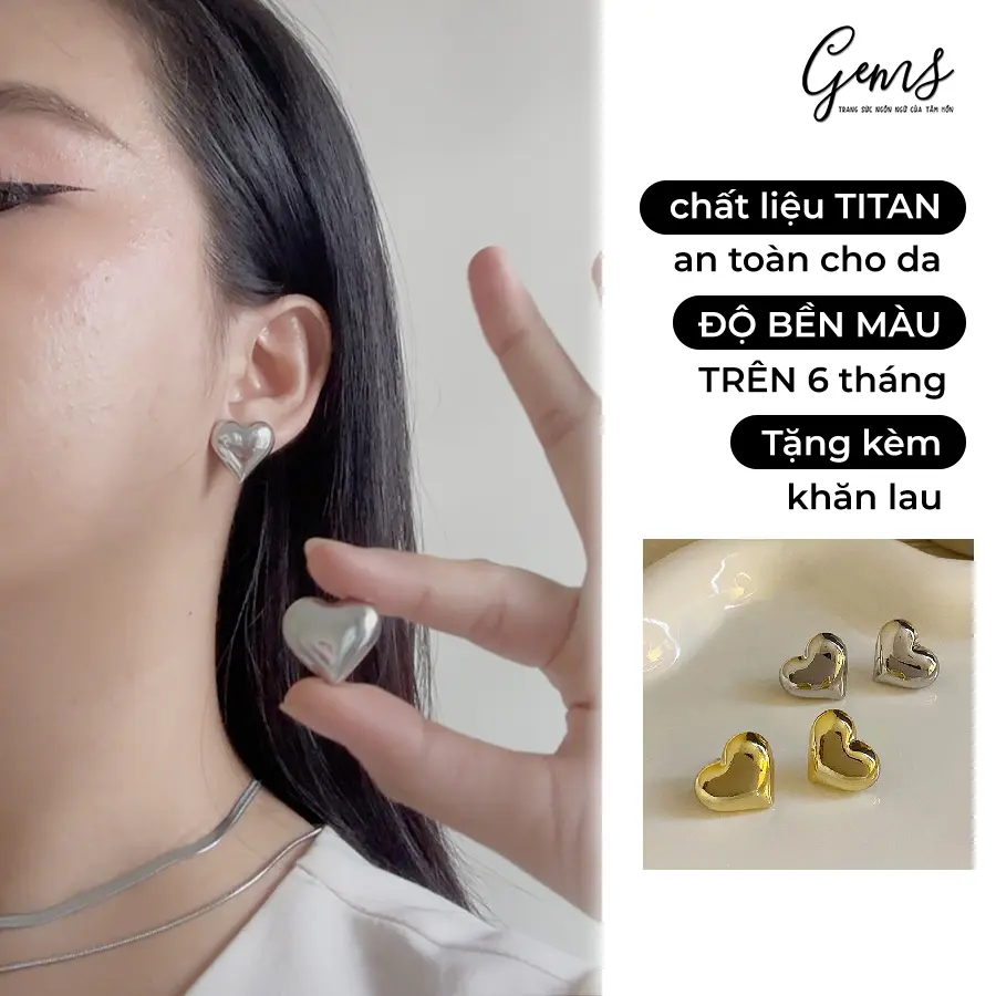 Bông Tai Trái Tim Titan - Sang Trọng, KHÔNG GỈ ĐEN l  TIỆM PHỤ KIỆN GEMS
