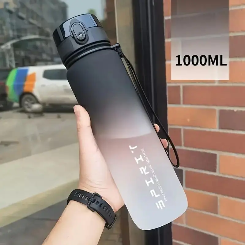 Gradient Color Water Bottle, Portable 1000ml Large Capacity Sports Drinking Cup with Strip, Drinking Supplies for Home Office School Outdoor Sports