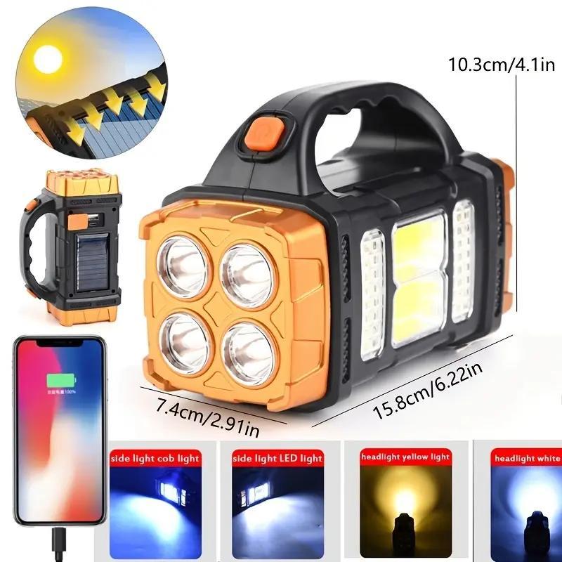 Multifunctional Outdoor LED Solar Flashlight, 1 Count Portable Rechargeable Flashlight For Camping, Hiking, Fishing, Emergency 1