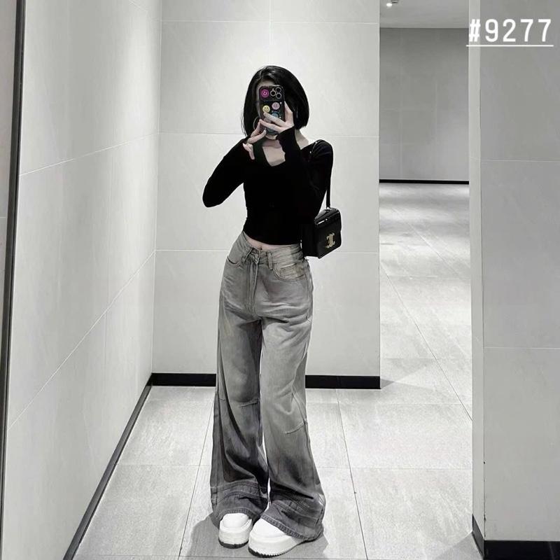 Lynk Nhi • Quần Jeans Xuông Dài 104cm Màu Khói Giả Nhăn Chất ( Hàng QCCC)#9277  ống rộng 33cm Nữ Women Pants 1
