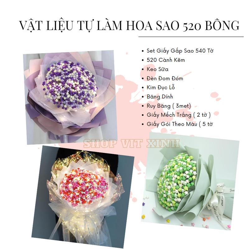 Vật Liệu Làm Bó Hoa Sao 520 Bông Và 1000 Bông | Nguyên Liệu Làm Bó Hoa Sao Giấy | Diy Bó Hoa Sao