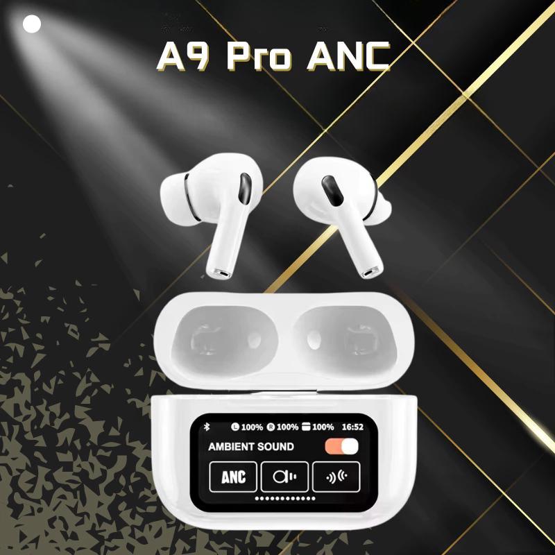 หูฟังไร้สาย, A9PRO ANC, 🎧, การตัดเสียงรบกวนแบบไฮบริด, หน้าจอสัมผัส LCD, เสียงเชิงพื้นที่, เคสชาร์จ Q