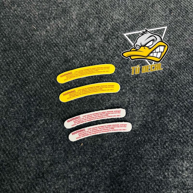  ￼  1 Cặp   Tem Logo Sticker Waring Dán Niềng Excel Phối Màu Vàng Và Trắng Dán Được Trên Mọi Nền Màu Decal Bền Màu 