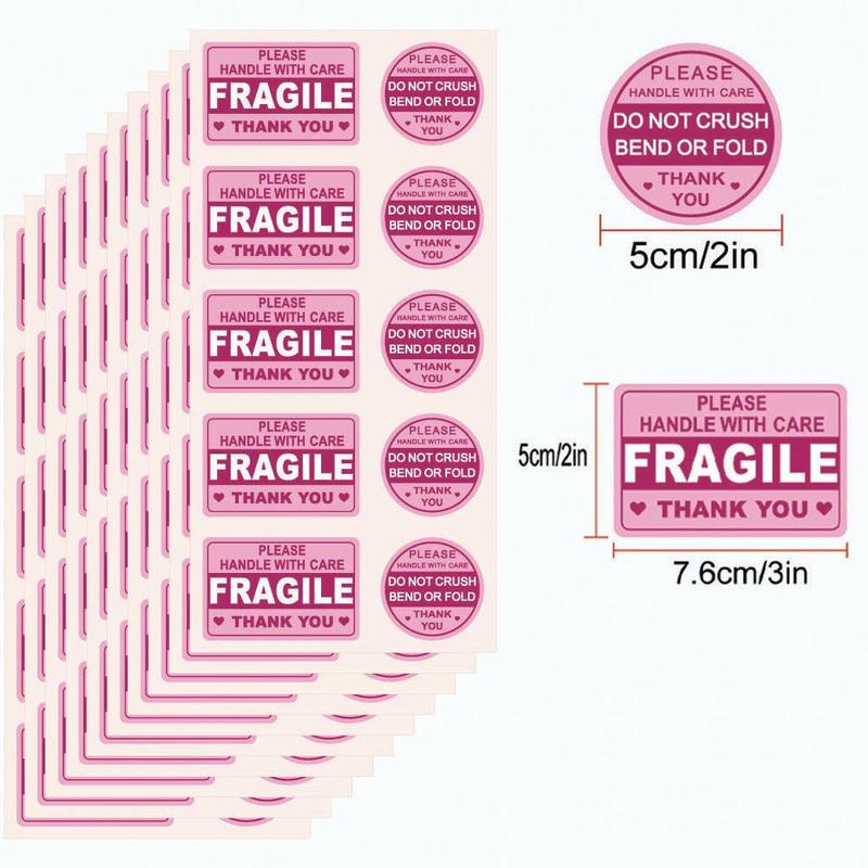 Fragile Please Handle with Care Pattern Sticker, 100pcs Adhesive Label Sticker Suitable for Shipping Packaging Mailing Envelope Carton 1