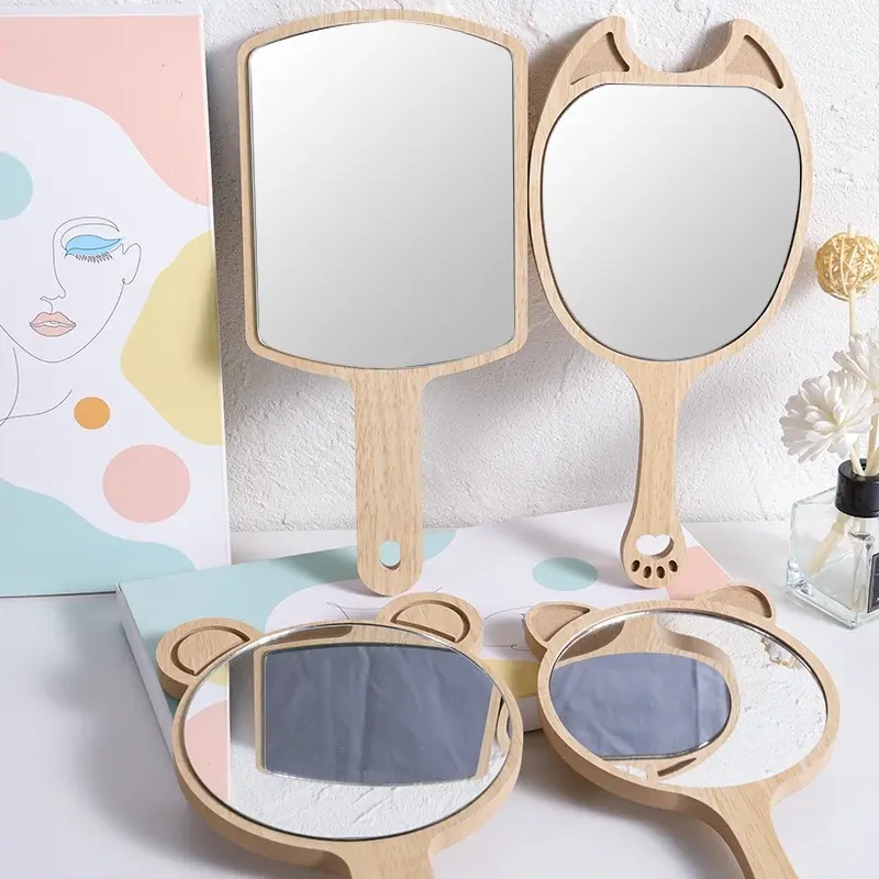 Gương trang điểm cầm tay cán gỗ hình con vật - HDGTD0001 Mirror 3