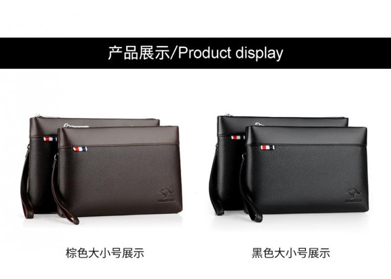 Product Introduction of Kangaroo Men's Handbag Fashionable Casual Large Capacity Clutch Male Clutch Male Clutch Soft Leather Envelope Bag Men's Bag 24