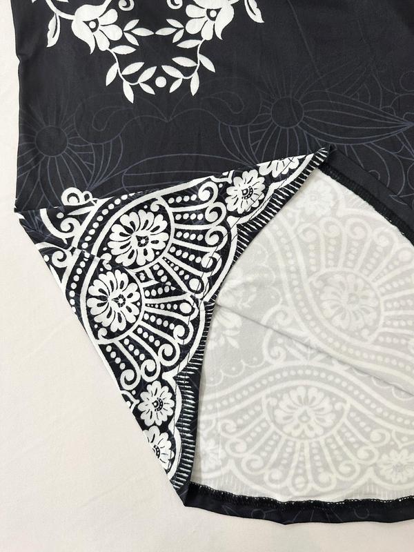 Plus Size Paisley Print Button Front Tee, Boho Notched Neck Flounce Sleeve Top for Women, Women's Plus Clothing for All Seasons 3