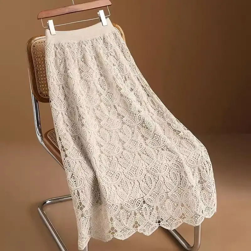 Váy Nữ, Elegant, Cạp Cao, Dáng Ôm, Ren khoét Đan, Phong Cách Mùa Hè, Hàng Mới Về Từ Dongdaemun Của Hàn Quốc, Hợp Xu hướng, 2024