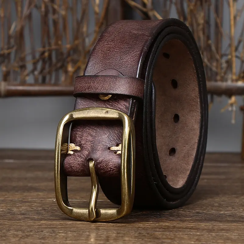 Thắt Lưng Xếp Ly, Phong Cách Cổ Điển Mỹ, Khóa Ghim Bằng Da Nam, Da Bò Lớp Một, Thắt Lưng Denim Thường Ngày Hàn Quốc, 3.8cm