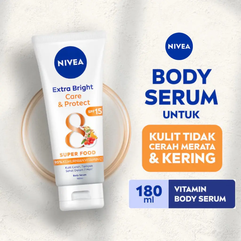 [Promo]  NIVEA Body Serum Extra Bright Care & Protect SPF15 180ml - Mencerahkan kulit kusam & melembapkan