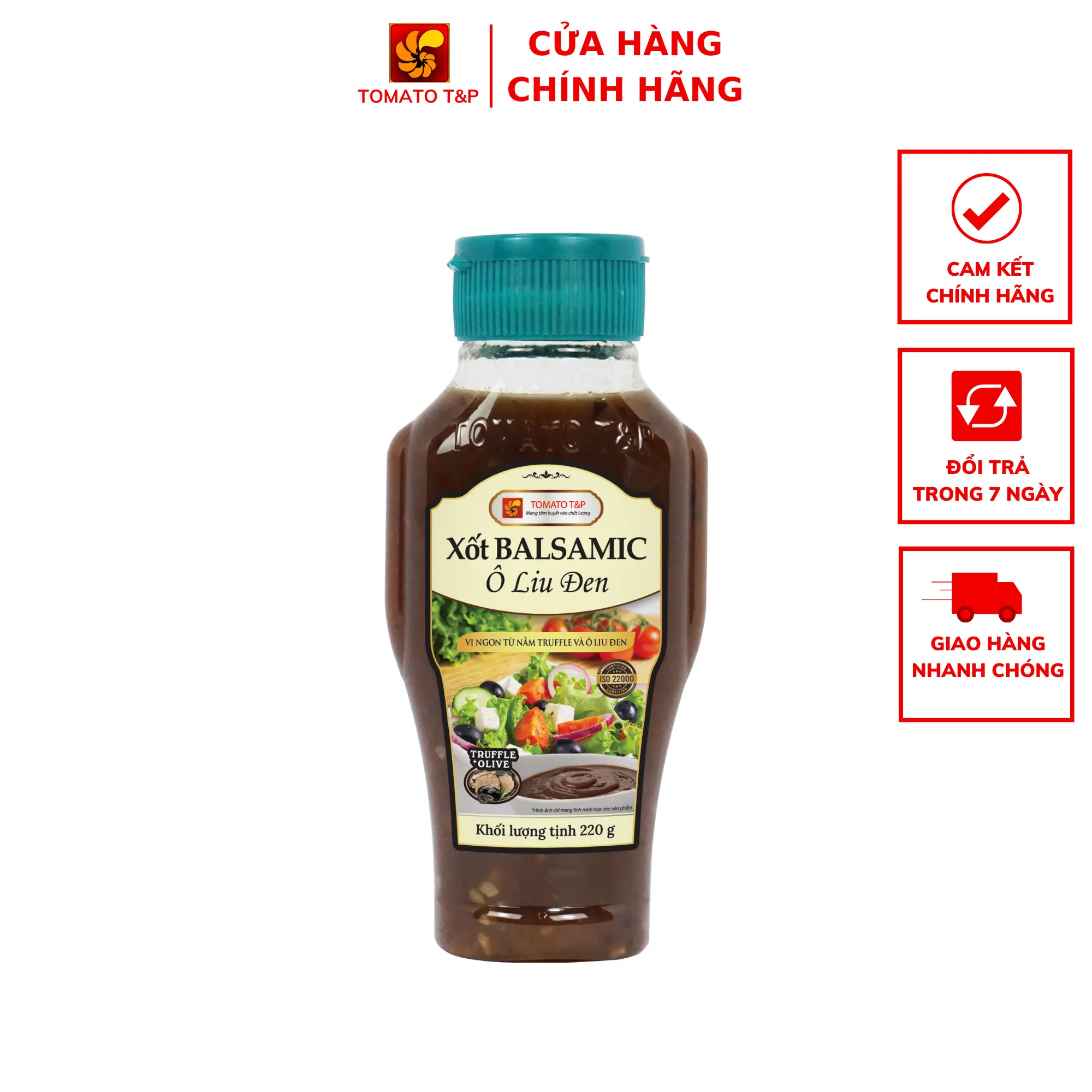 Xốt Balsamic Ô Liu Đen chai 220g | TOMATO T&P - Sốt Trộn Salad, Chấm Lẩu Và Bánh Cuốn - Hương Vị Chua Ngọt Độc Đáo