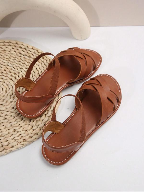 Women's Fashionable Plain Color Crossed Strap Flat Sandals, Casual Comfortable Slingback Sandals for Summer, Non-slip Beach Shoes for Women & Girls, Footwear 2