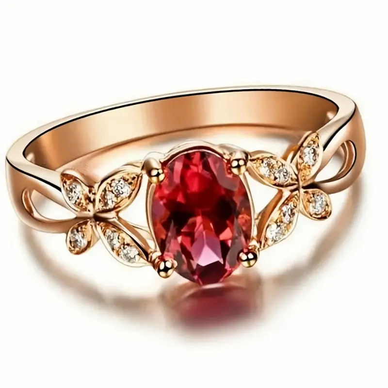 TikTok's Eternal Flame 2024 14K Red Oval Bridal Ring Cubic Zirconia Wedding Jewelry - Hypoallergenic Luxe Gift for Wife/Fiancée/Mom "Seal Your Vows in Gold" | Anniversary & Proposal Jewelry + Free Velvet Heirloom Box 2