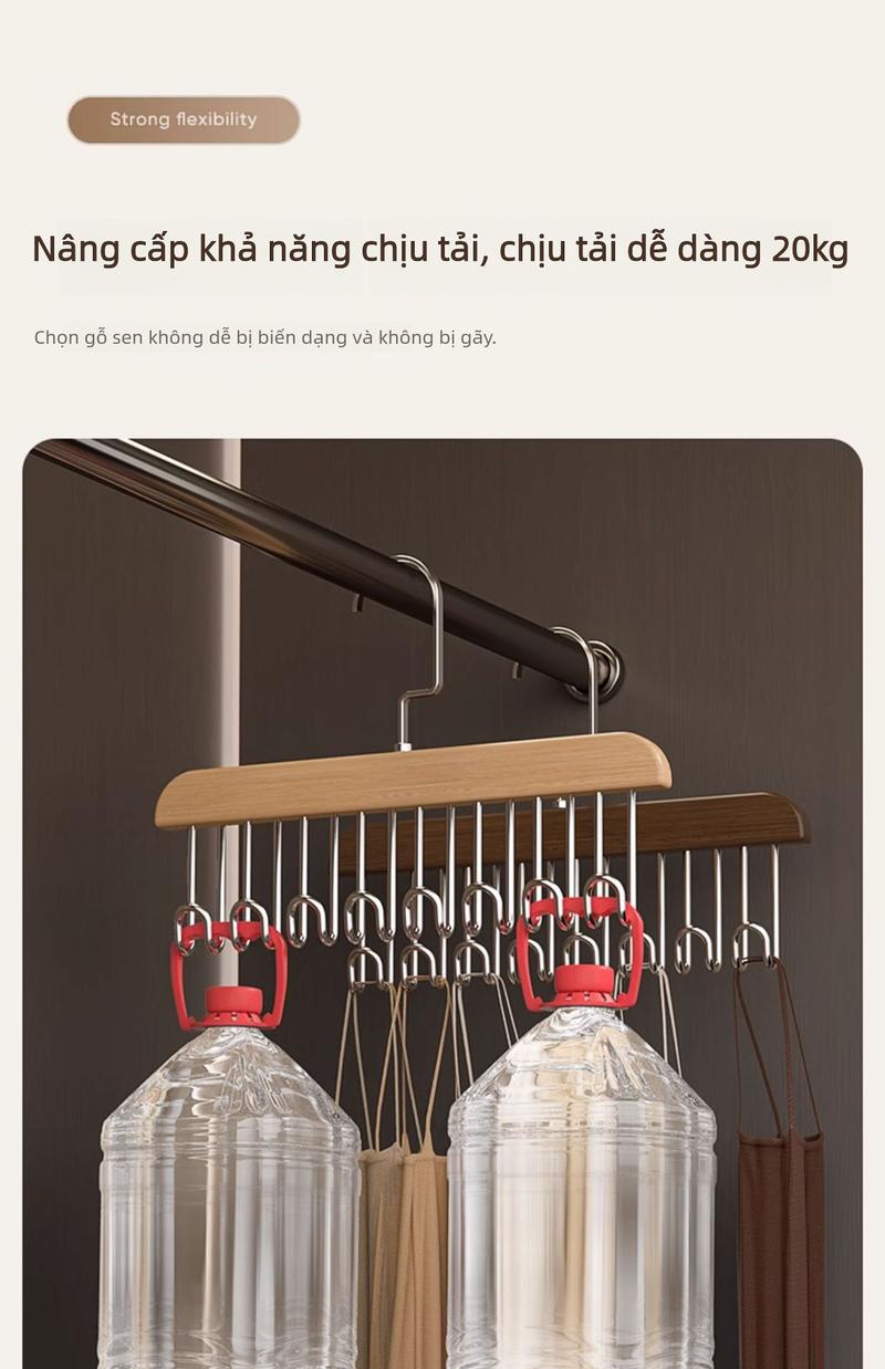 Product Introduction of Móc treo quần áo xoay, đa chức năng, móc treo áo vest và đồ lót, 8 móc, chất liệu gỗ Trơn thích hợp để sử dụng trong gia đình 5