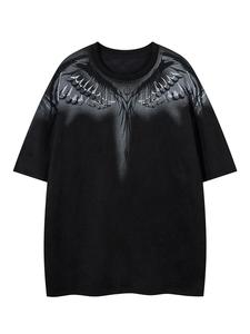 Men's Wing Embroidery Round Neck Suede Tee, Loose Street Fashion Casual Comfy Half Sleeve T-shirt for Summer, Men's Top for Daily Wear