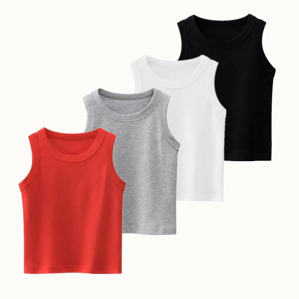 2025 Summer Children Vest for Boy Kids Girls Red Black White Solid Tops Undershirts Kids Comfortable and Breathable Clothing
