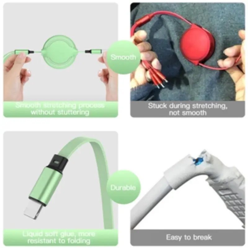 3in1 Kabel Data / Charger Micro USB / Type C Fast Charging Bahan Silikon Untuk Panjang Ponsel Pengisi Ungu Hitam Pink Putih Cable 6
