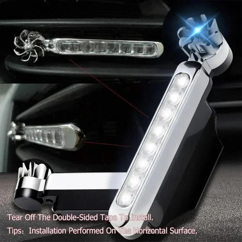 1-2pcs LED Wind Powered Car Daytime Running Light Auto Decorative Lamp with Rotating Fan No Need External Power Supply DRL Bulb 3