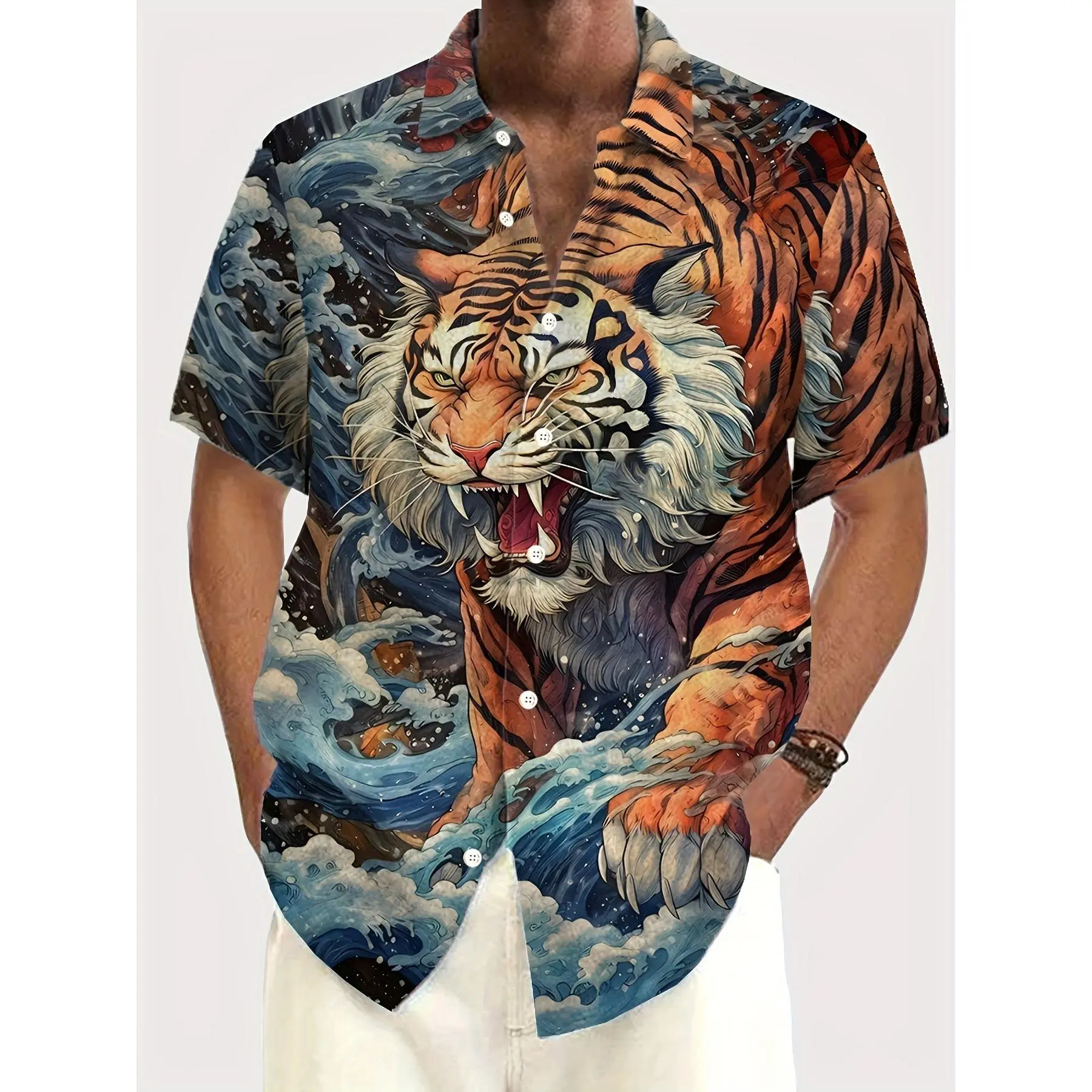 Beast Animal Men's Shirt Designer Clothing Lapel Tops Large Size Summer Vacation Hawaii Beach Unisex Flower Shirts