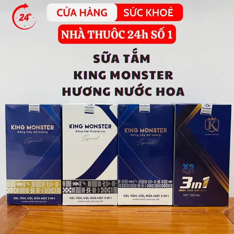 Combo Sữa tắm gội King Monster 3 in 1 hương nước hoa cao cấp Massage Dưỡng Body 0