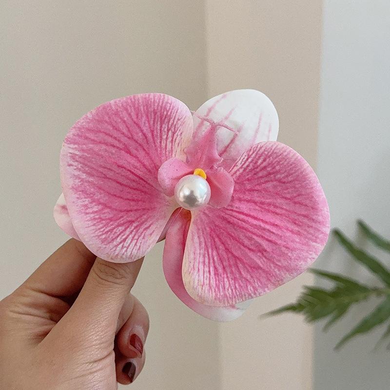 Product Introduction of Elegant Phalaenopsis Flower Hair Clip, Side Bangs Hairpin For Women, New Arrival Forehead Pearl Hair Ornament 8