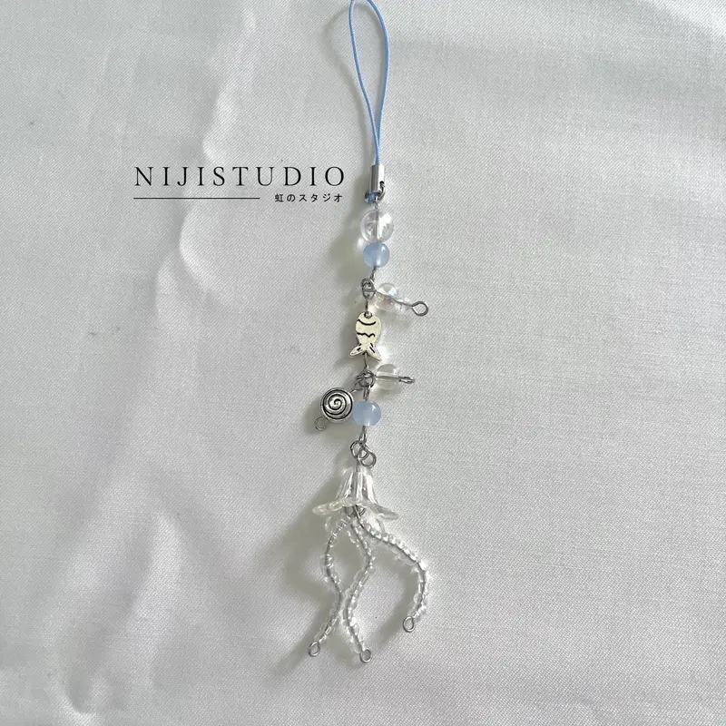 jellyfish by the seashore coquette beads phone strap keychain kolbuk | gantungan kunci | strap | phone strap | hp | gantungan manik | charm kpop 1