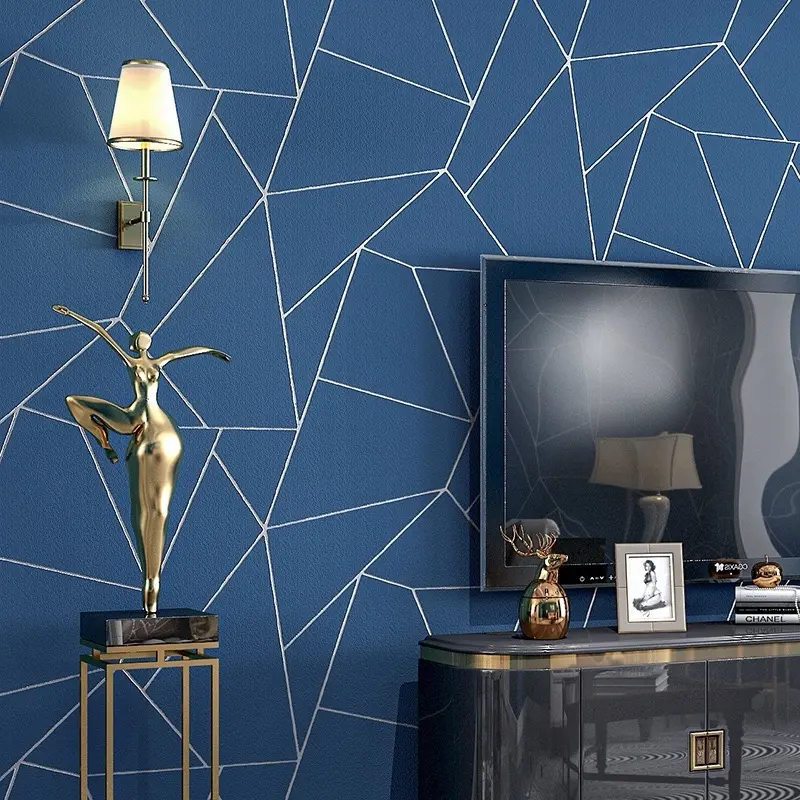 WALLPAPER DINDING MURAH / WALLPAPER STICKER MOTIF GEOMETRI NAVY 45 CM x 9 - 10