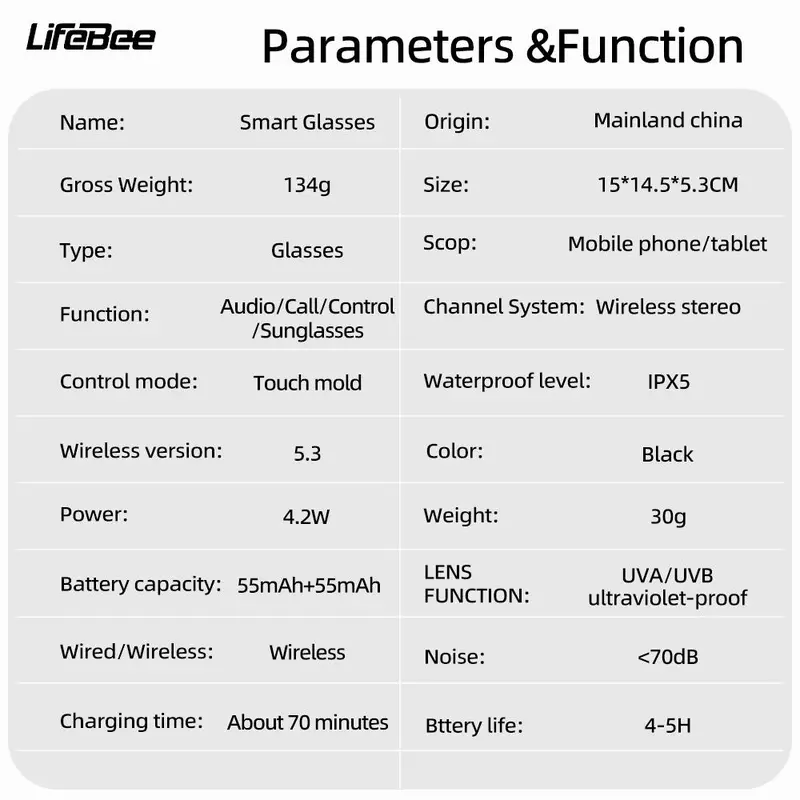 LIFEBEE GS-08 Smart Audio Glasses, 1 Count Wireless Smart Glasses with Voice Assistant & HD Calling, Outdoor Anti-blue Light/Polarized Glasses for Driving 8