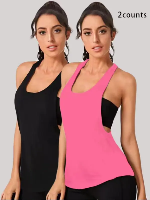 Women's Solid U Neck Racerback Sports Vest, Sporty Comfy Breathable Tank Top for Indoor Outdoor Wear, Ladies Sportswear for Yoga Gym Workout, Workout Sets Women 3