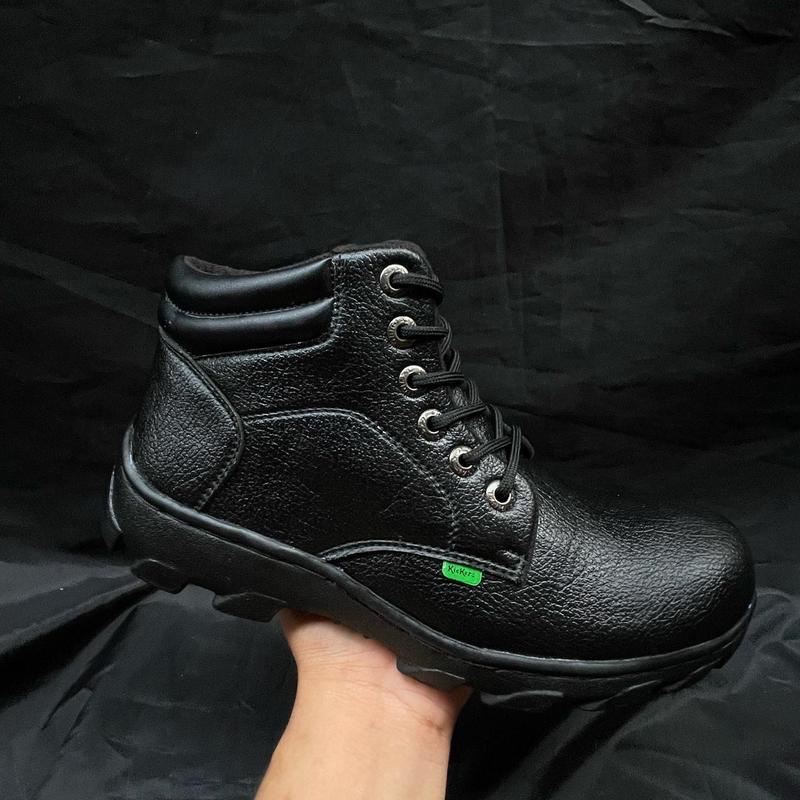 sepatu safety kicker tali pendek Leather Black Synthetics Brown 7