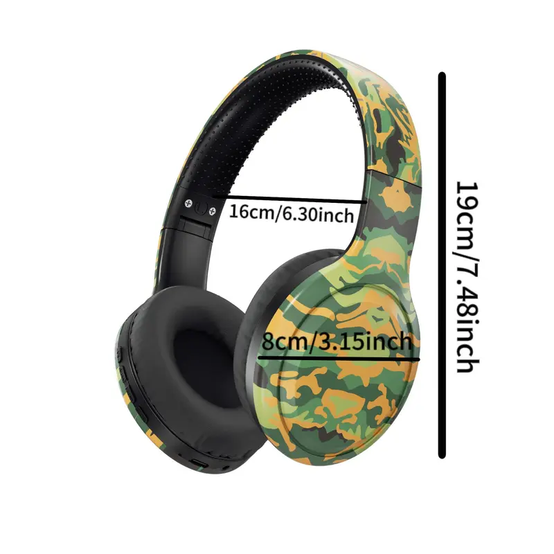 Camouflage Pattern Wireless Headphone, Over-ear Design Bluetooth-compatible Headset, Noise Cancelling Heavy Bass Headphone for Gaming, Sports, Office 1