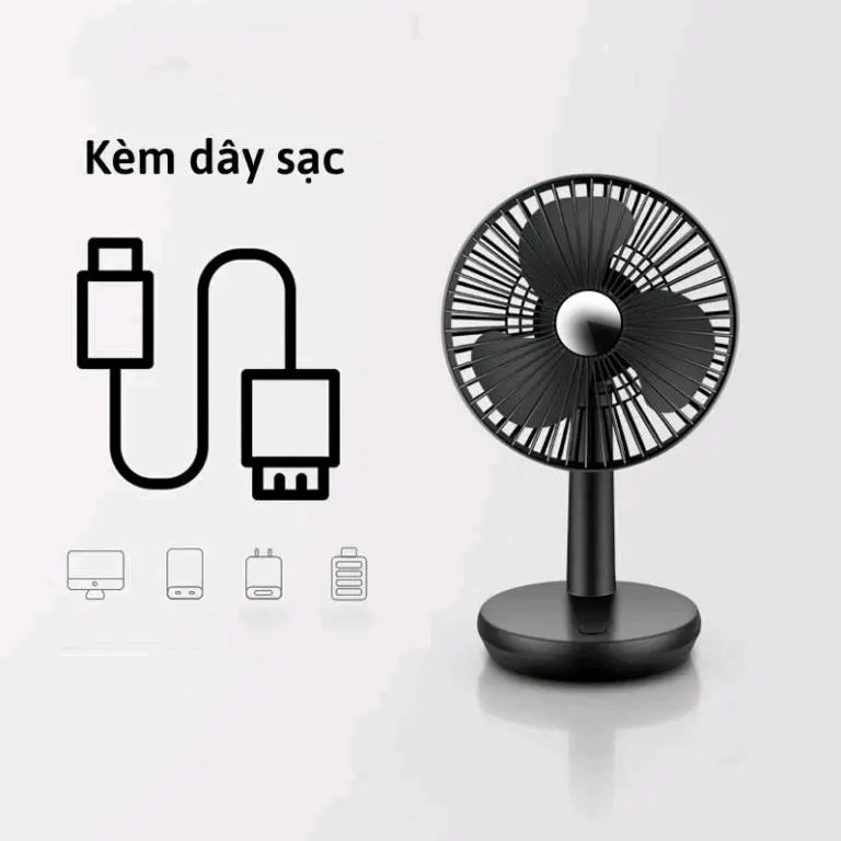 Quạt tích điện để bàn với cổng cắm sạc USB hàng nội địa Trung loại 1 . 4 cấp độ gió 2