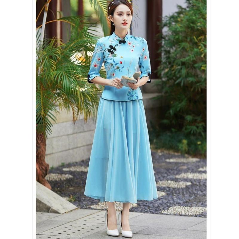 Product Introduction of Áo Sườn Xám, Tay Áo Ba Phần Tư, Phong Cách Trung Quốc, Quần Áo Hán Phục Trung Quốc, Cổ Điển Nghệ Thuật Trung Quốc, Bộ Đồ Tang, Quần Áo Trà, Phong Cách Mới Cải Tiến, Ngày: 202225 4