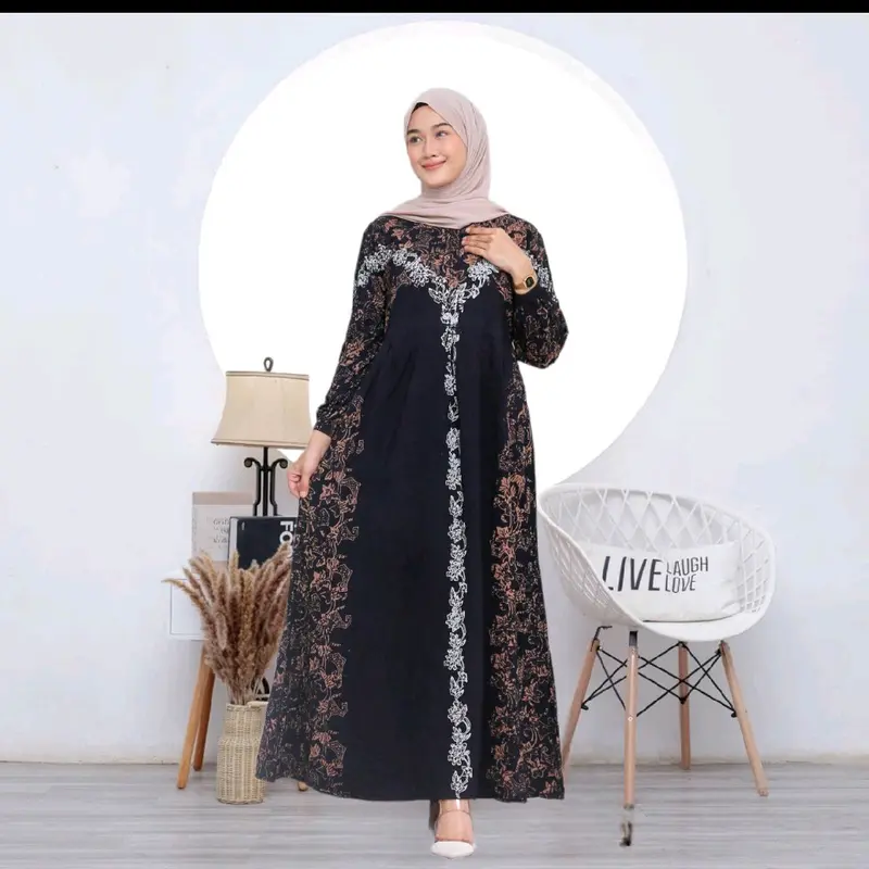 Panda jaya gamis twill ori premium  Wanita  Muslim   Panjang encim Daun pare Dress Rayon Katun 0