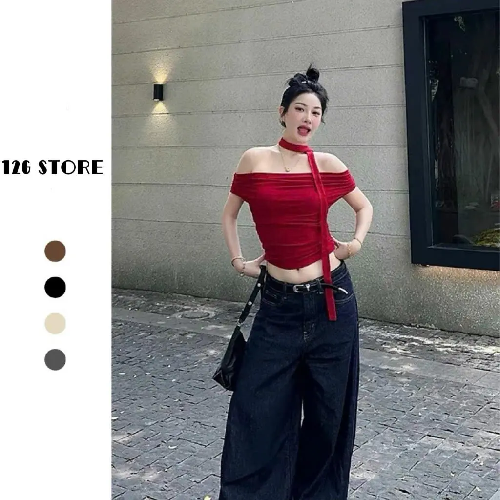 [Kèm dây] Áo trễ vai justdun nữ tay ngắn thun cotton mềm mịn nhiều màu