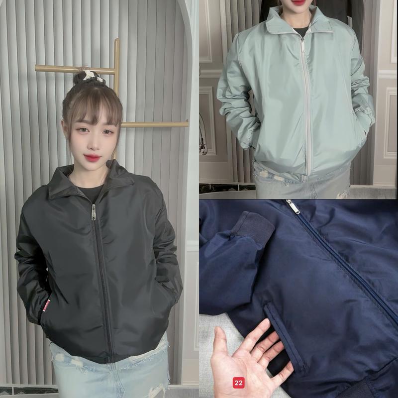 áo khoát dù nam nữ 2 lớp phối logo trước ngực cao cấp-mã không nón (xám,đen,xanh) Menswear Jacke<HNH Store-68>