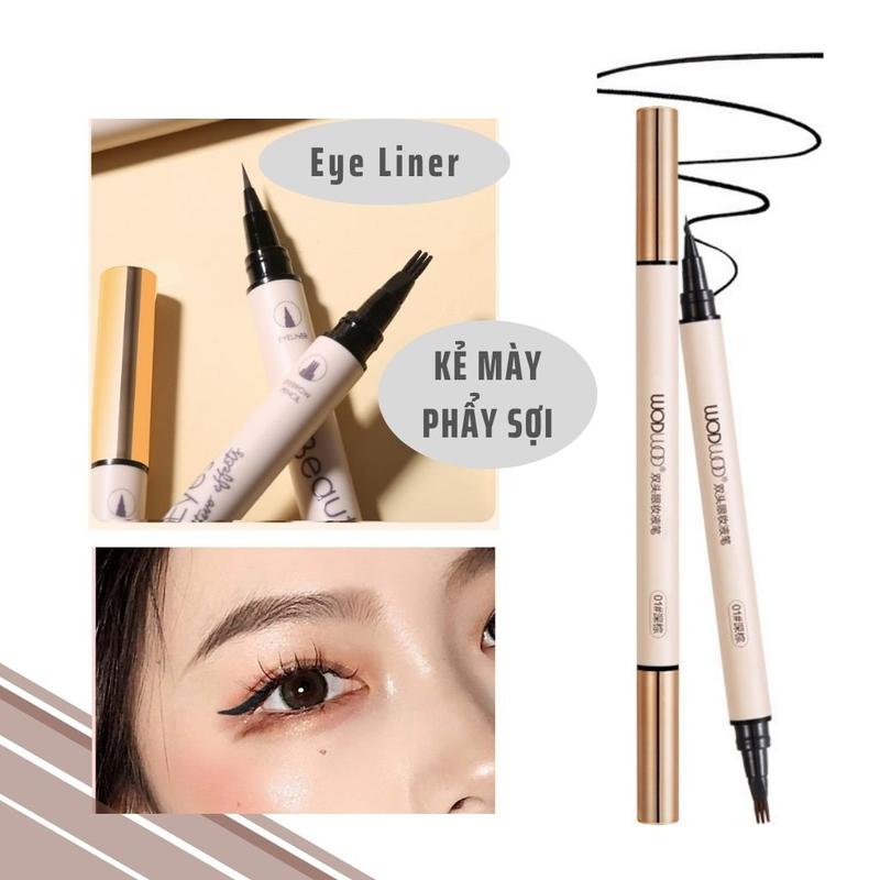  Bút Kẻ Mắt và Kẻ Mày Phẩy Sợi 2 Đầu Kết hợp WODWOD W917 Chống Nước Lâu Trôi Cosmetic Trang Điểm 