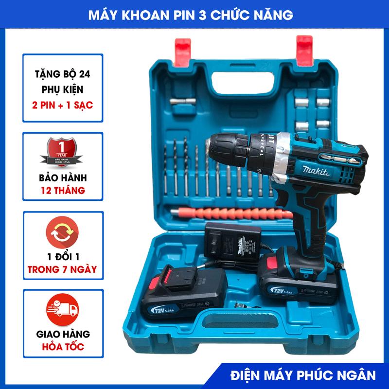 Máy khoan pin, máy bắn vít cầm tay 3 chức năng: khoan, búa, vít. Nhỏ gọn mà tiện lợi. Bảo hành 6 tháng