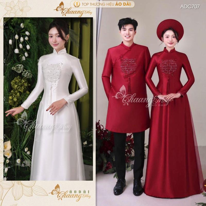  Áo dài cô dâu chú rể song hỷ ngọc Phalê cao cấp ADC707 áo dài cưới cặp đôi nam nữ dự tiệc hỏi đẹp 
