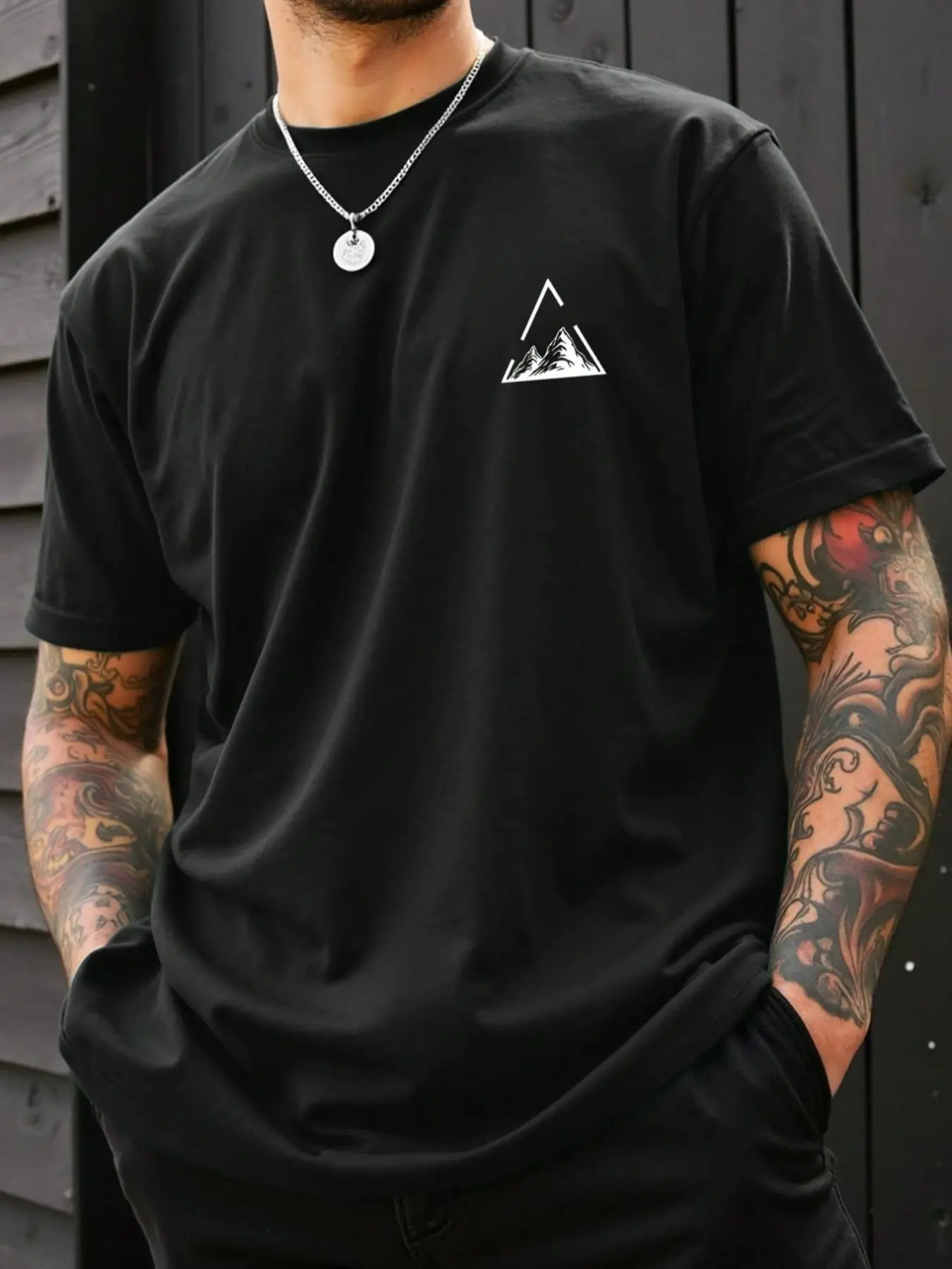 Men's Regular Fit Mountain Print Round Neck Graphic Tee, Casual Short Sleeve T-shirt for Summer, Men's Top for Daily Wear