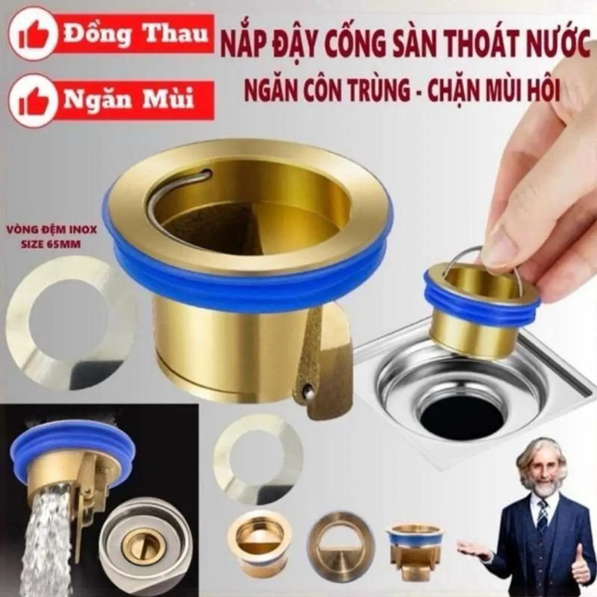 [Miễn Ship Từ 3 Cái] Nắp đậy cống thoát nước chống mùi hôi nhà bếp nhà tắm bằng đồng Tặng Kèm vòng đệm chắc chắn