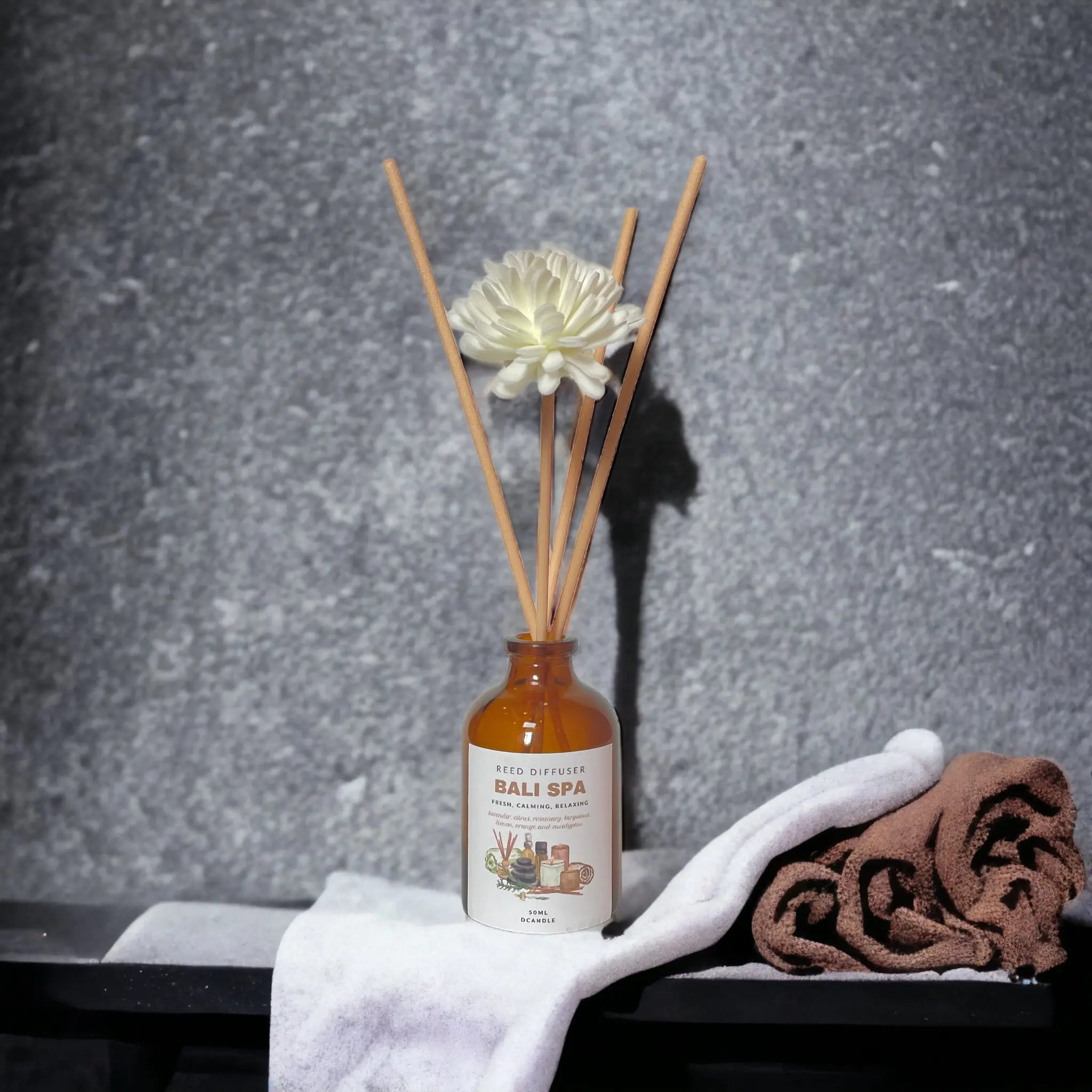 Reed Diffuser 50 ml by DCANDLE | Pengharum Ruangan Tahan Lama Aestetik | Sola Flower Dekorasi Rumah Pewangi Botol Kaca Diffuser Hadiah Black Lavender