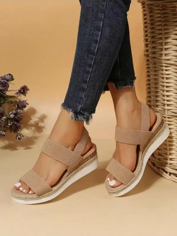 Women's Fashionable Solid Color Wedge Sandals, Casual Comfortable Wedge Sandals for Summer, Lightweight Breathable Shoes for Daily Wear, Sandals for Women 4