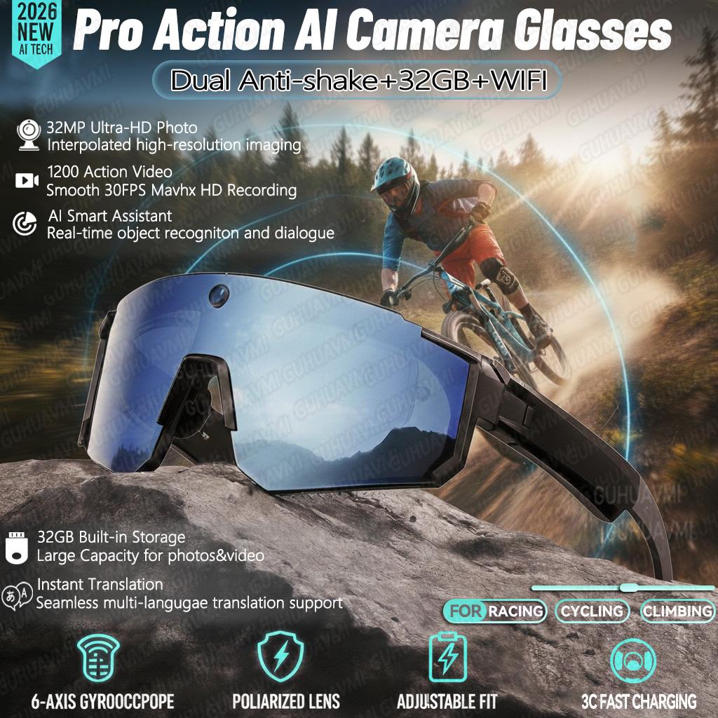 New AI smart shooting&recording glasses with 800W camera, HD anti-shake bicycle riding shooting artifact, windproof goggles 2026 - Image 2