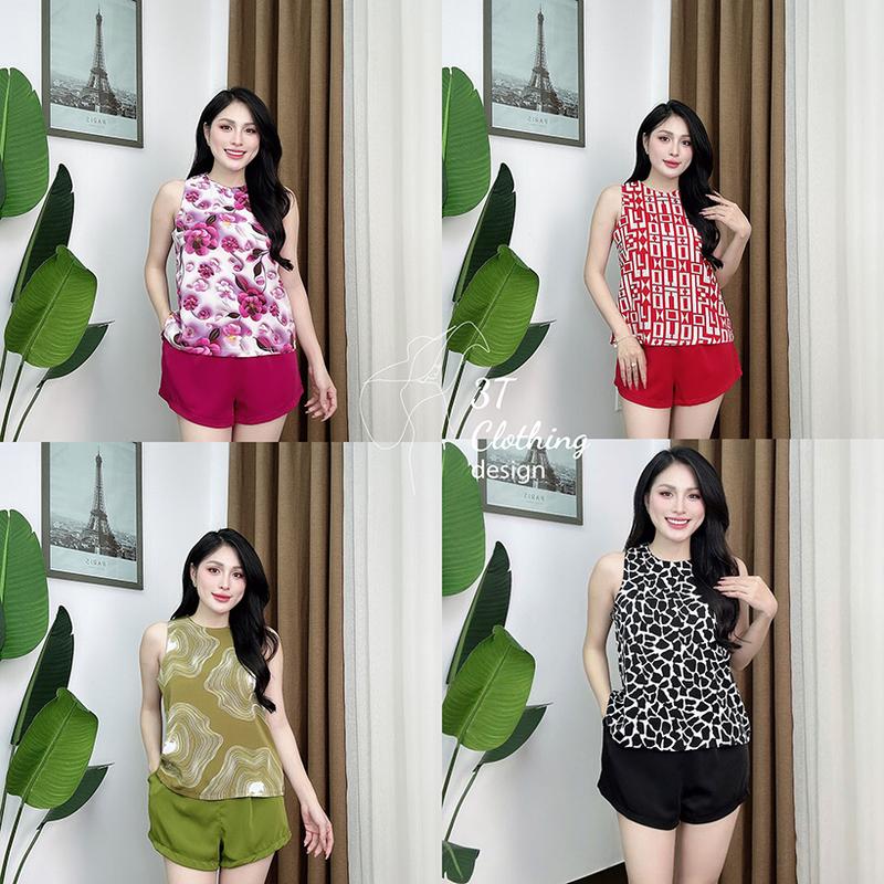 Set đồ bộ đùi nữ thời trang mặc nhà Lụa Mango phối quần trơn cao cấp form bigsize 40 - 80kg mã B12