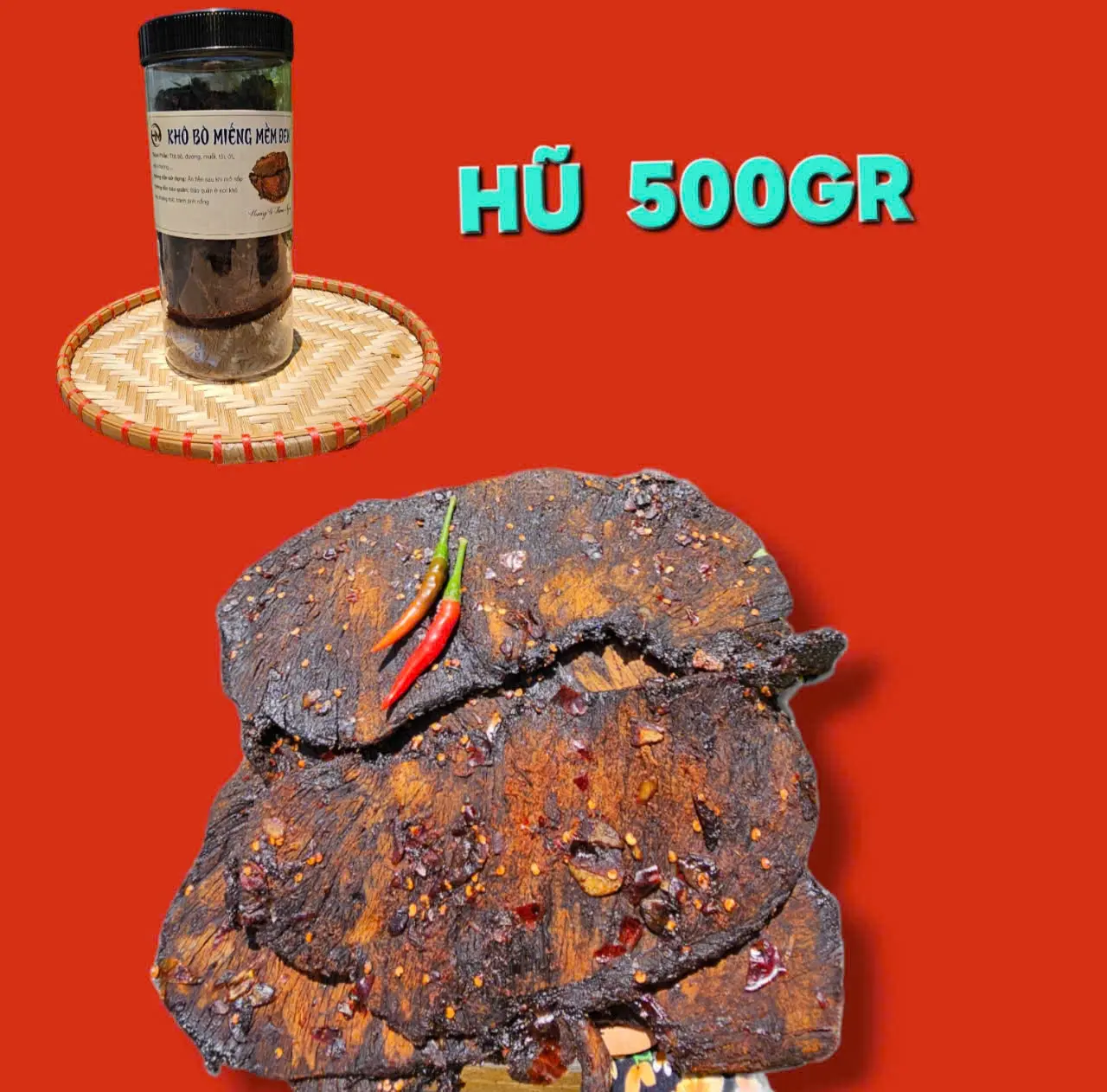 500g KHÔ BÒ  MIẾNG  ĐEN MỀM  LOẠI  VIP     1 HŨ [CÂN CẢ HŨ   dai thơm đậm đà Snack Ăn Vặt